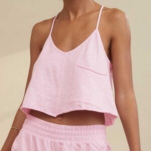 Aerie L Pink  Summer House Crochet Back Cropped Tank Top AE